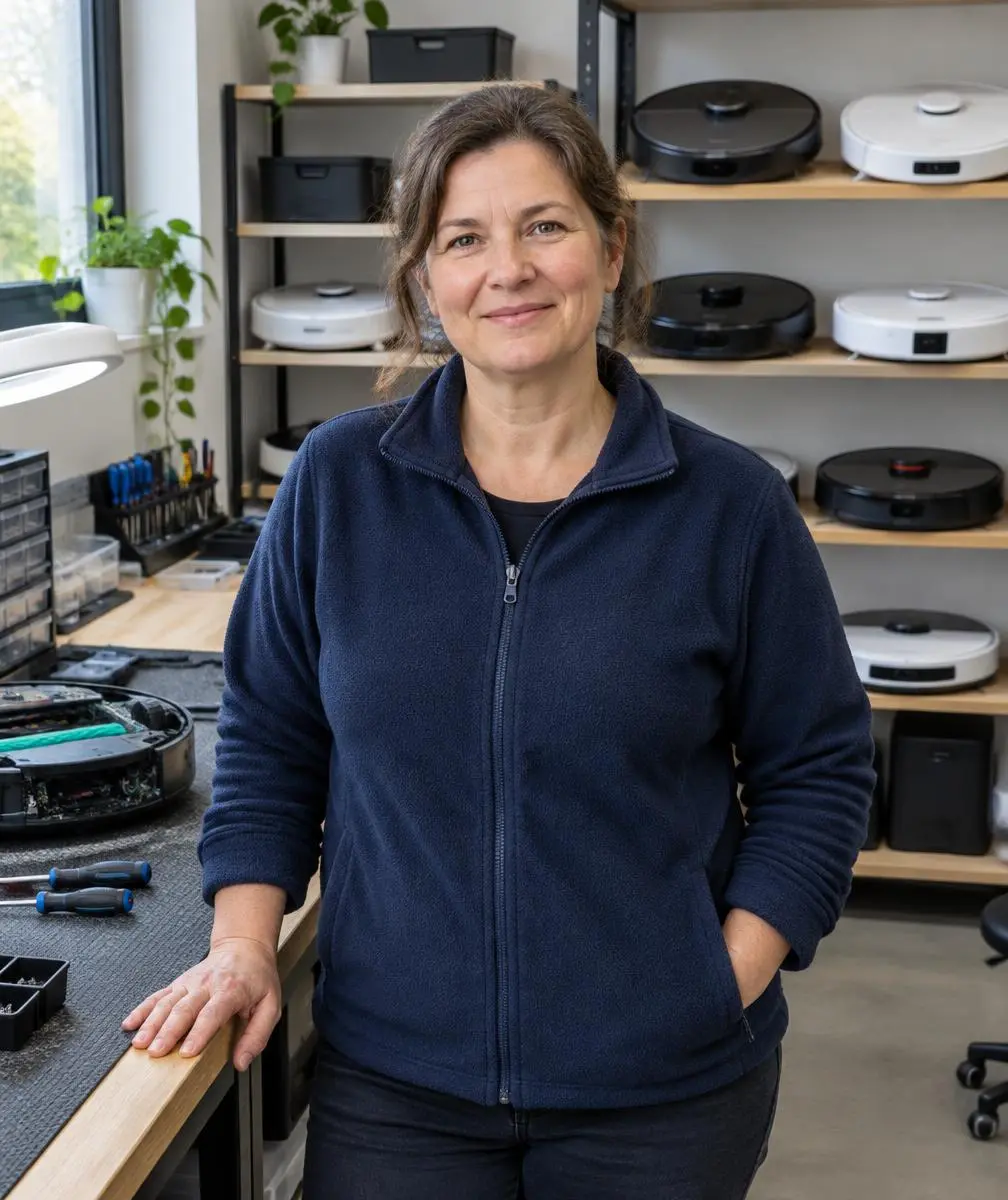 Carolyn Ade Groat, owner of Astromech Home Robotics, in the workshop